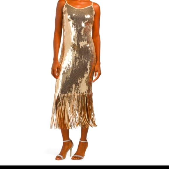 Nanette Lepore | Dresses | Nanette Lepore Sequin Size 6 Gold Dress With  Fringe | Poshmark